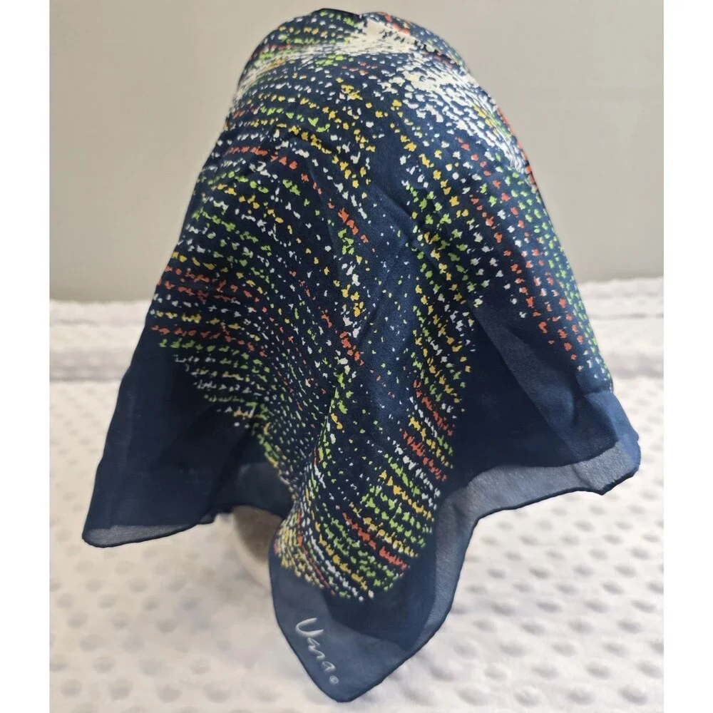 Vera Neumann Vintage Scarf Modernist Botanical Lily Dot Navy Background Abstract